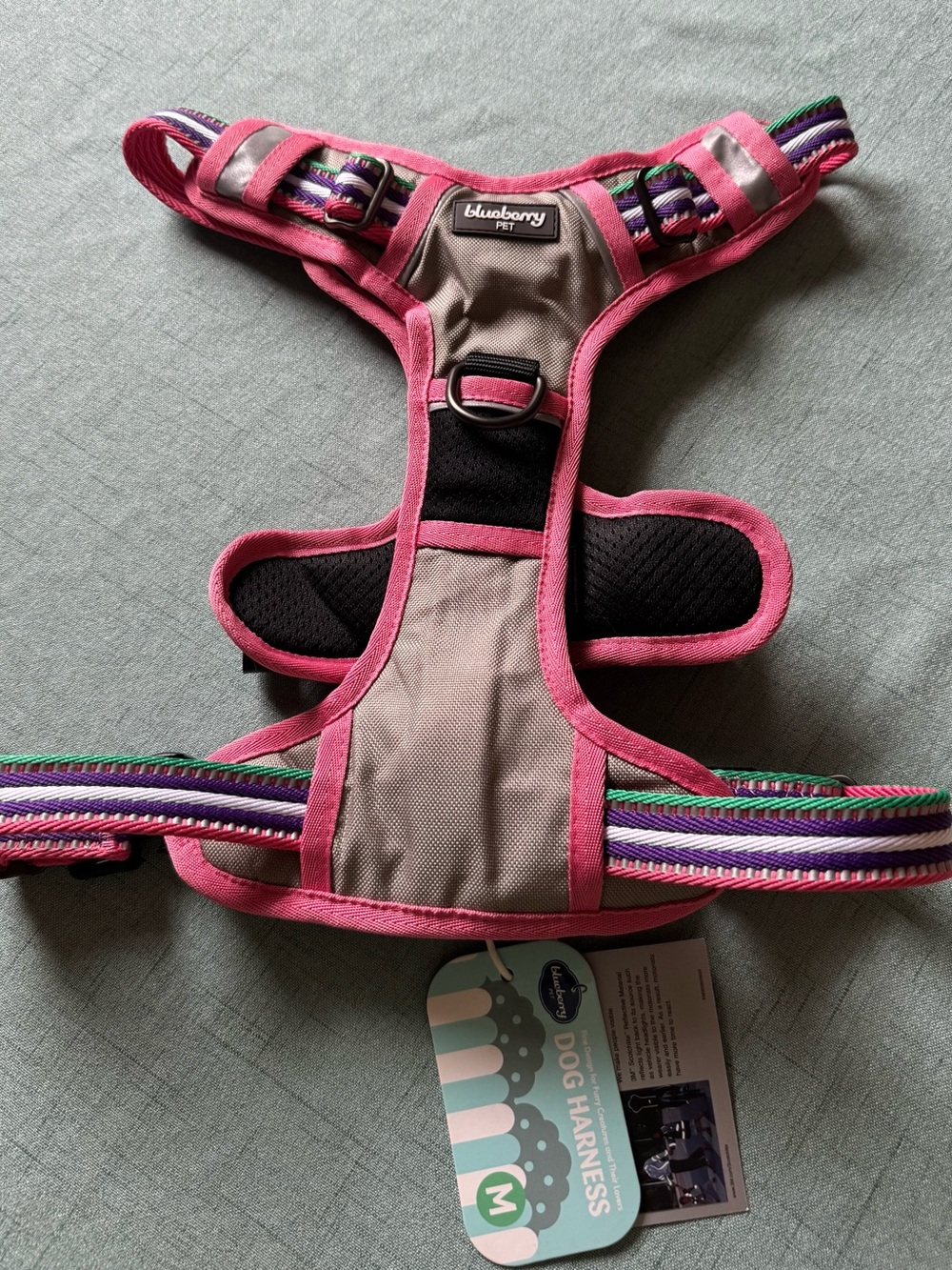 Blueberry Pet Pink-Trim Dog Harness with Multi Stripe Straps